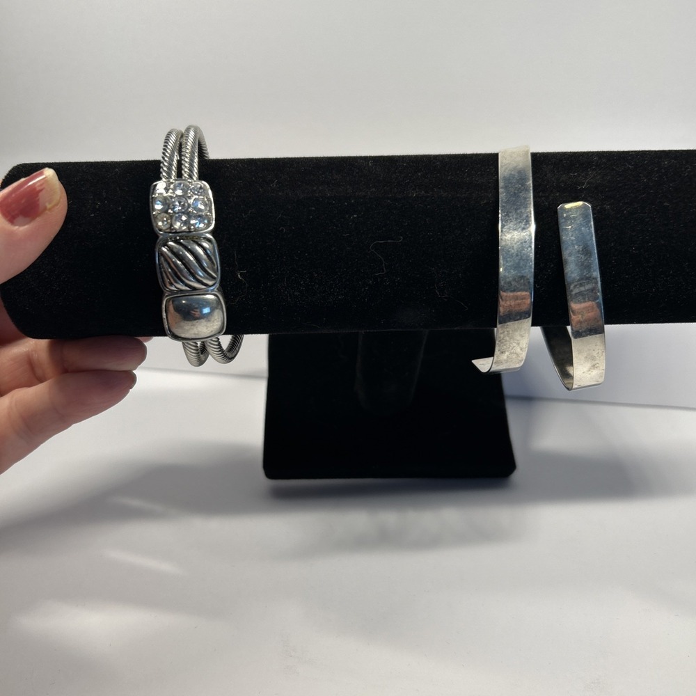 Lot 2 Vintage Art Bracelet Cuffs Silver Tone